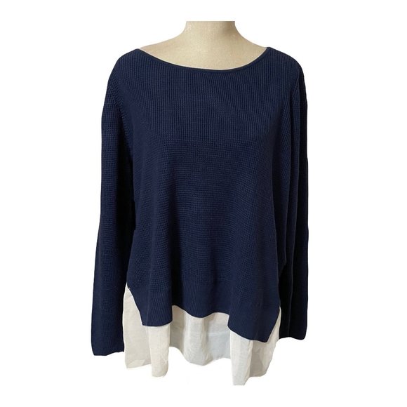 a.n.a. Sweater Blouse Womens XL Navy Blue Long Sleeve Scoop Neck Lightweight - Picture 2 of 8